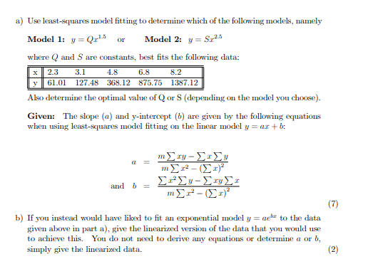 Solved Or A) Use Least-squares Model Fitting To Determine | Chegg.com