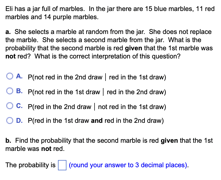 Solved Eli has a jar full of marbles. In the jar there are | Chegg.com