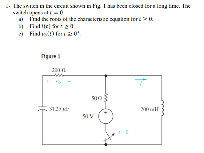 Solved 1- The switch in the circuit shown in Fig. 1 has been | Chegg.com