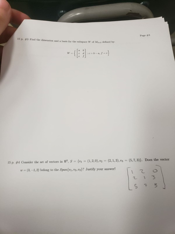 Solved Page 3 15 P 3 Find The Dimension And A Basis Fo Chegg Com