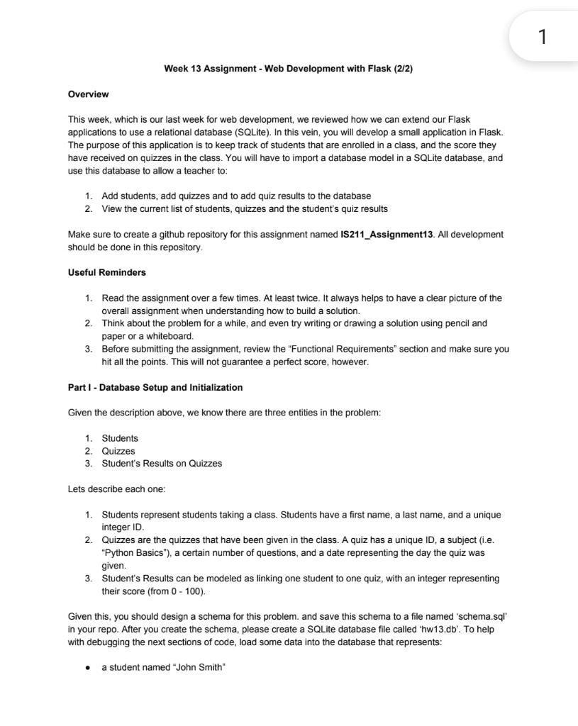 1 Week 13 Assignment - Web Development with Flask | Chegg.com