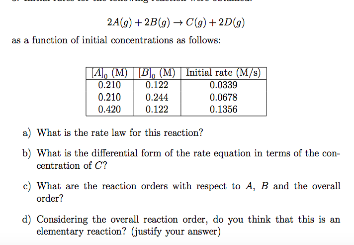 Solved 2A(g) + 2B(9) + C(9) +2D(9) as a function of initial | Chegg.com