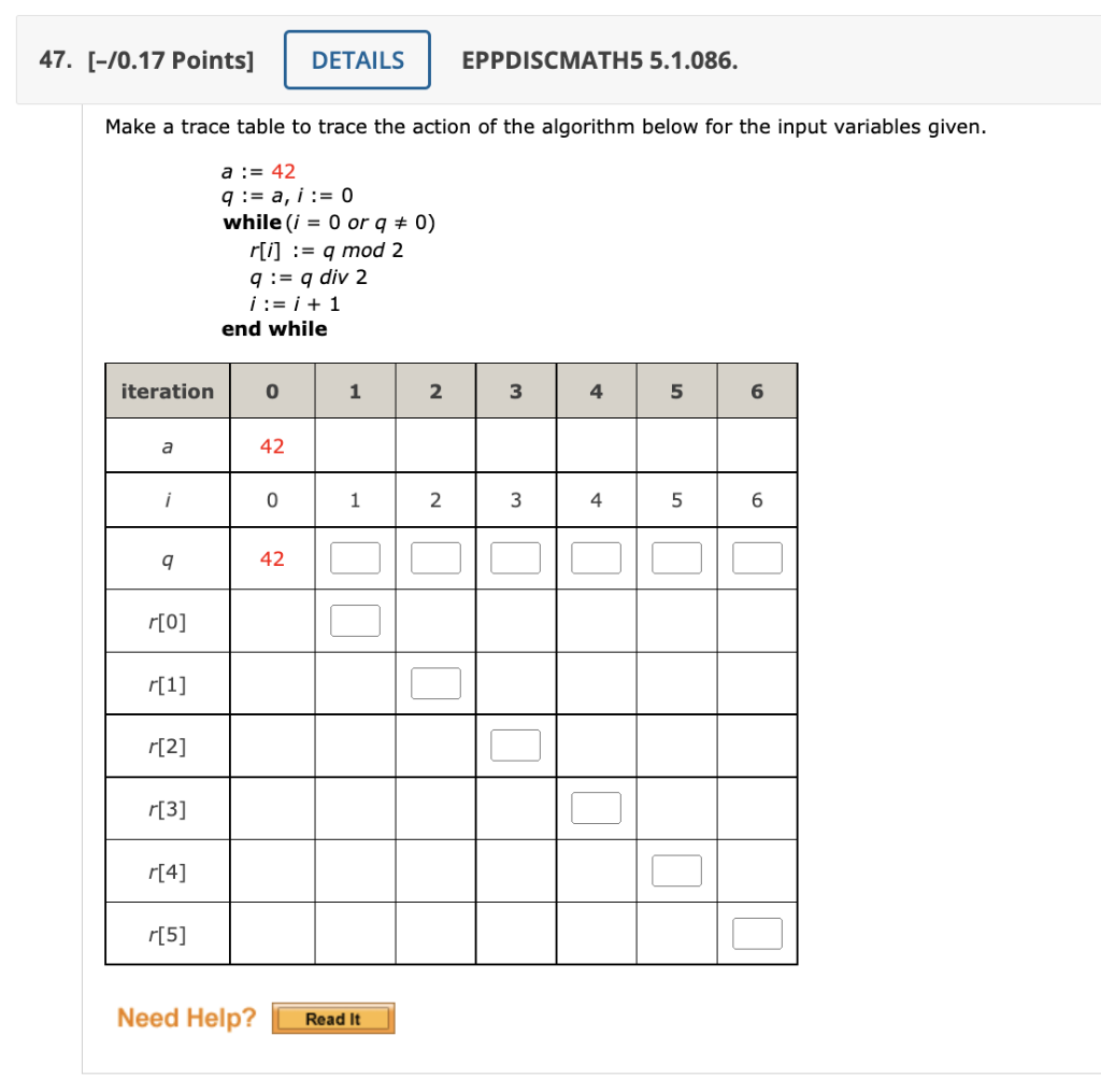 Solved 47. [-70.17 Points] DETAILS EPPDISCMATH5 5.1.086. | Chegg.com