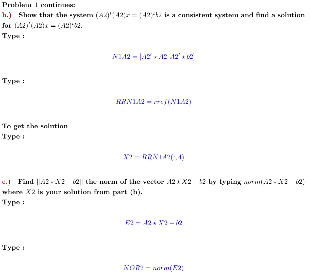 Solved Linear algebra MATLAB problems: The white | Chegg.com image.