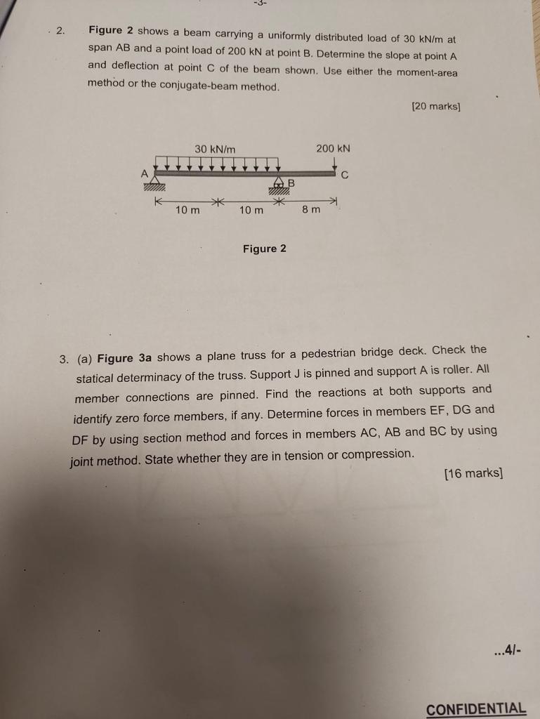 Solved 2. Figure 2 shows a beam carrying a uniformly | Chegg.com