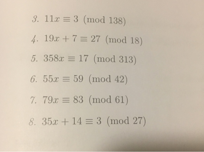 Solved Problem 2 Solve The Following Linear Congruences. 1, | Chegg.com