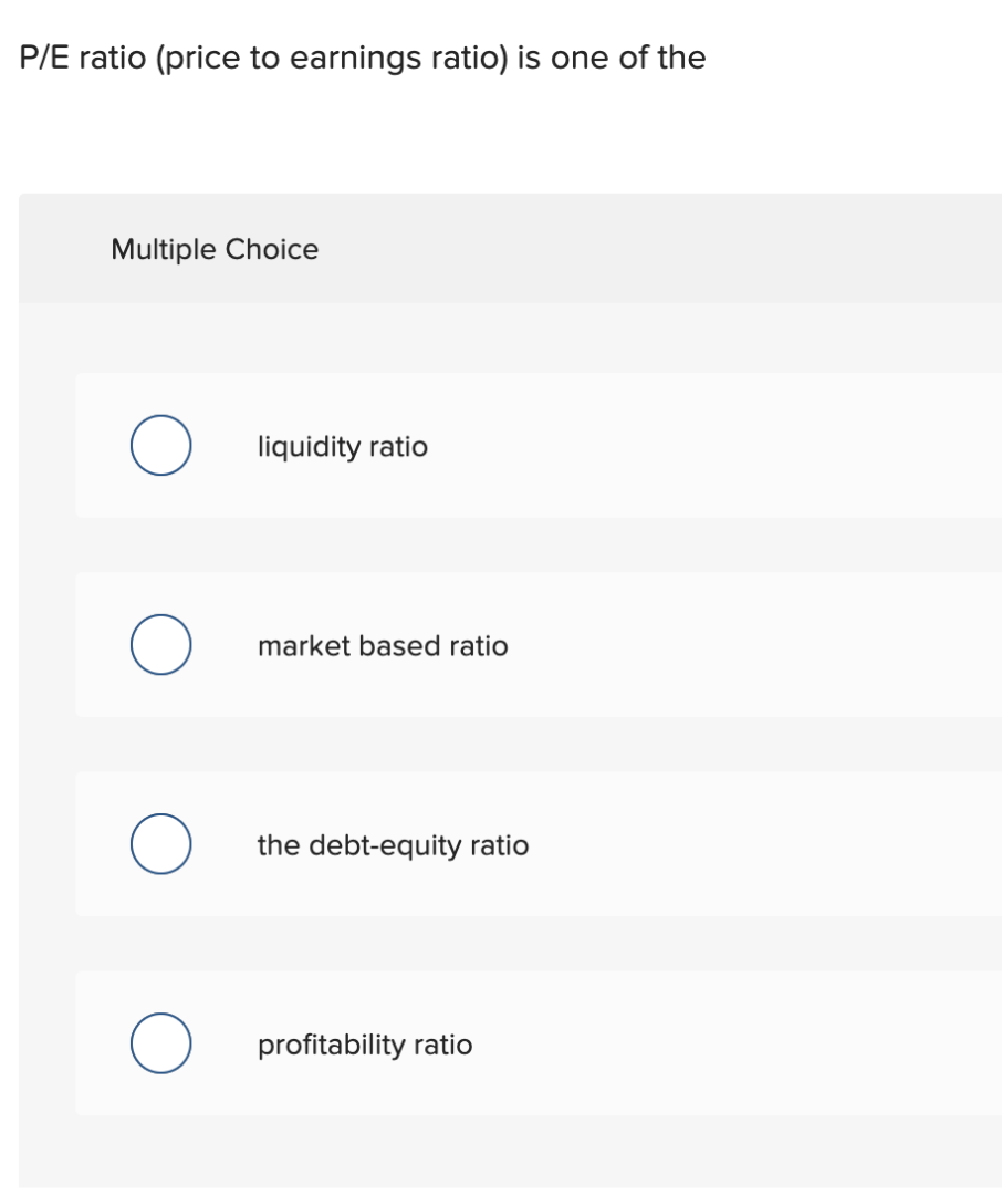 Solved P E Ratio price To Earnings Ratio Is One Of The Chegg