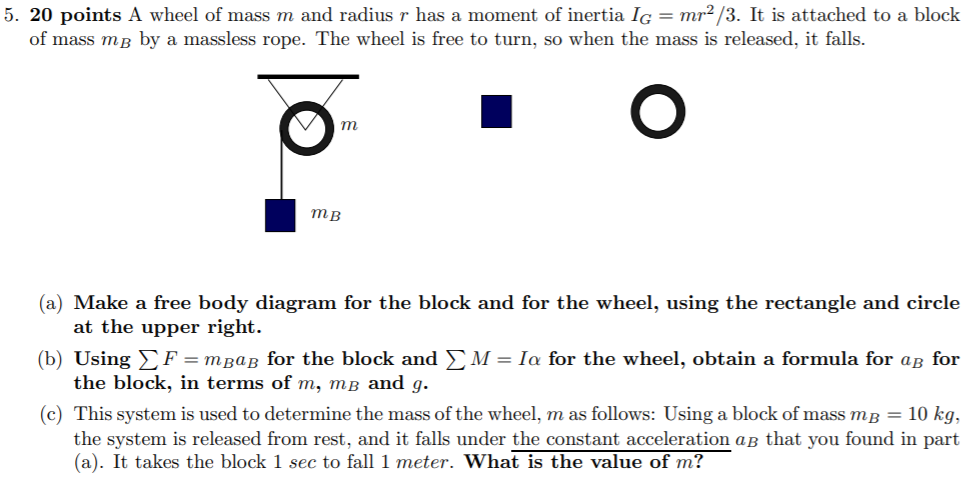 Solved 5. 20 points A wheel of mass m and radius r has a | Chegg.com