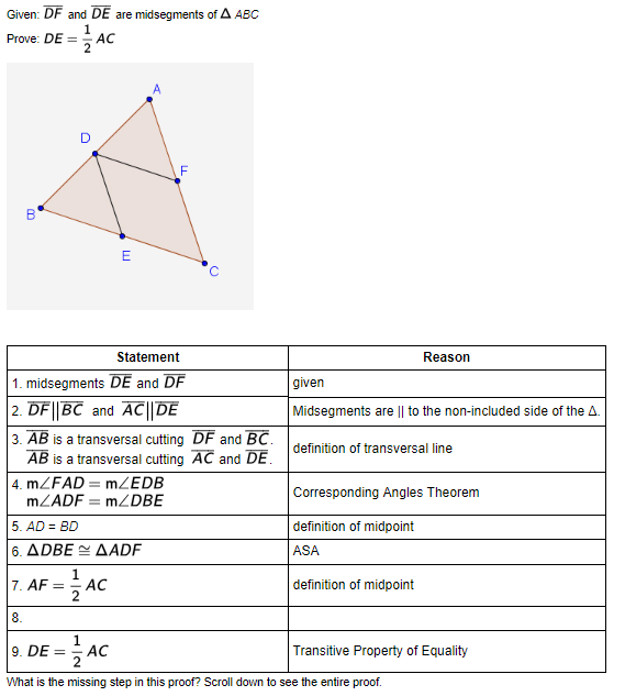 Solved Given: Df And De Are Midsegments Of ? Abc Prove: De 