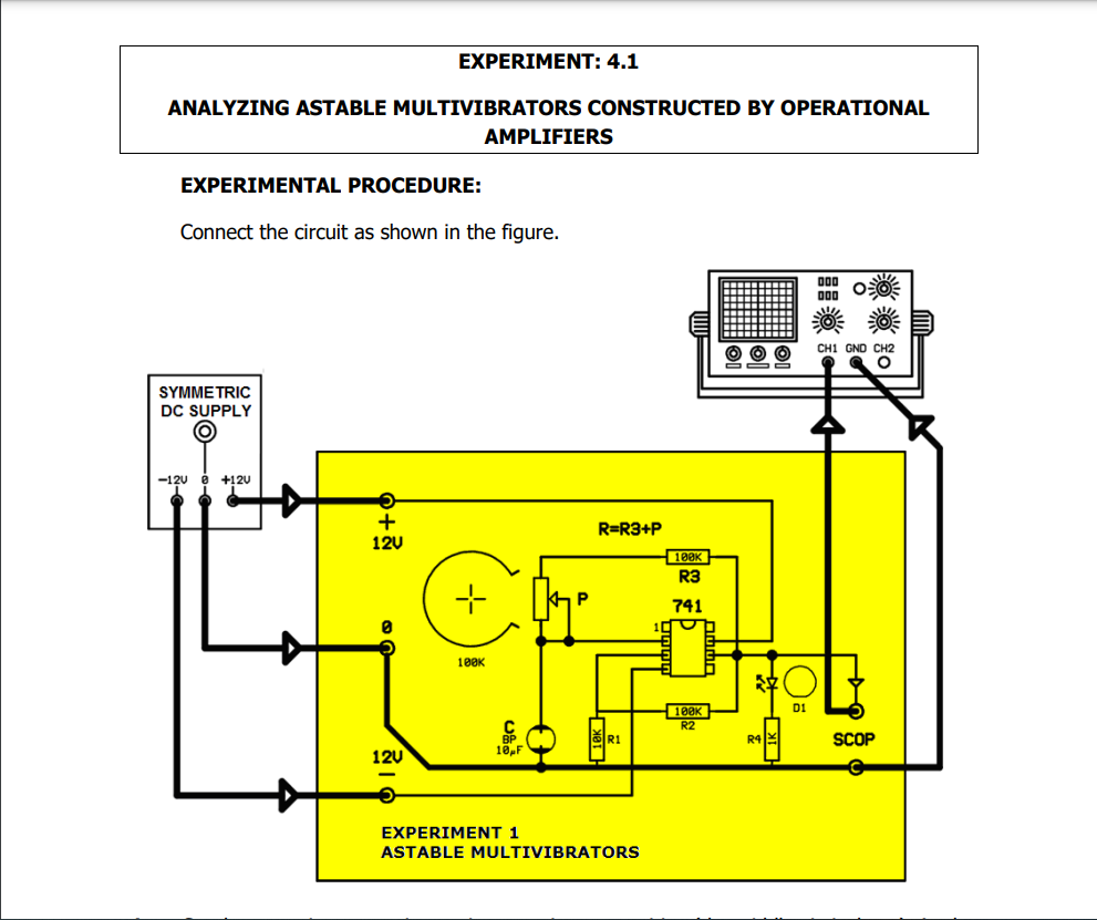 experiment of astable multivibrator