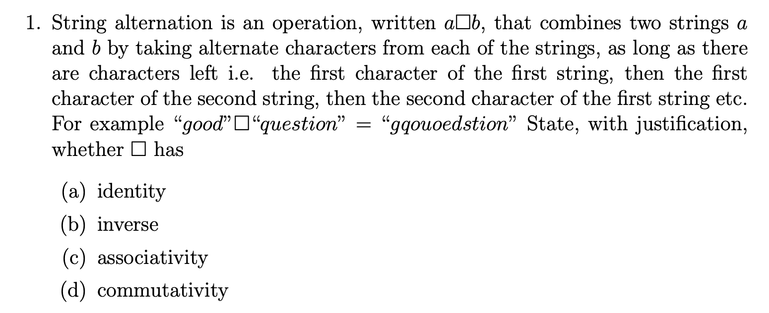 Solved 1. String alternation is an operation, written a b, | Chegg.com