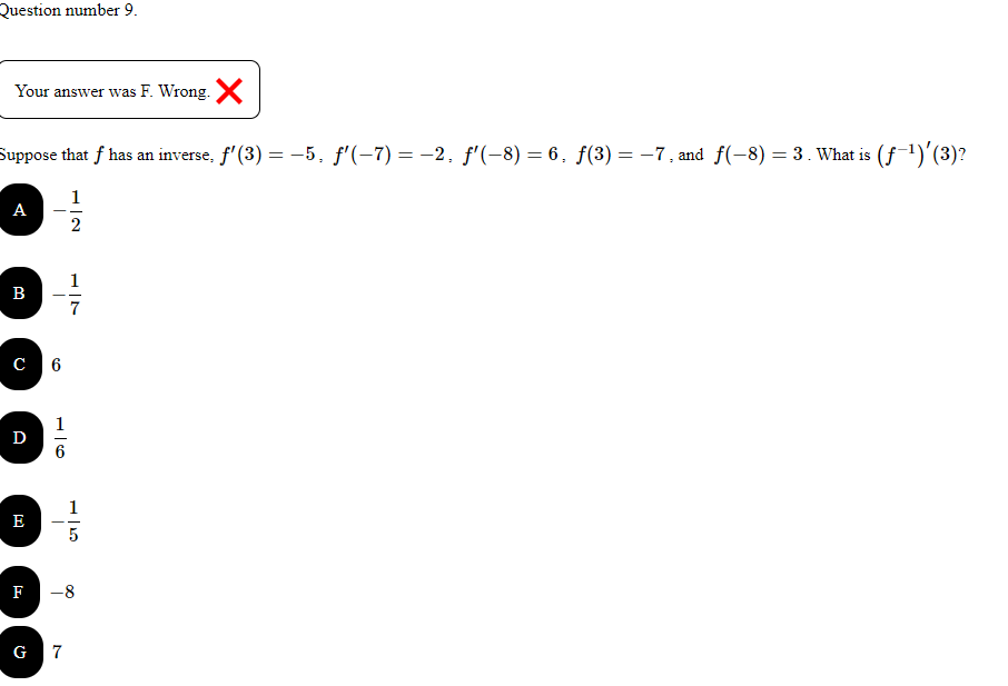 Solved Question number 9 . Suppose that f has an inverse, | Chegg.com