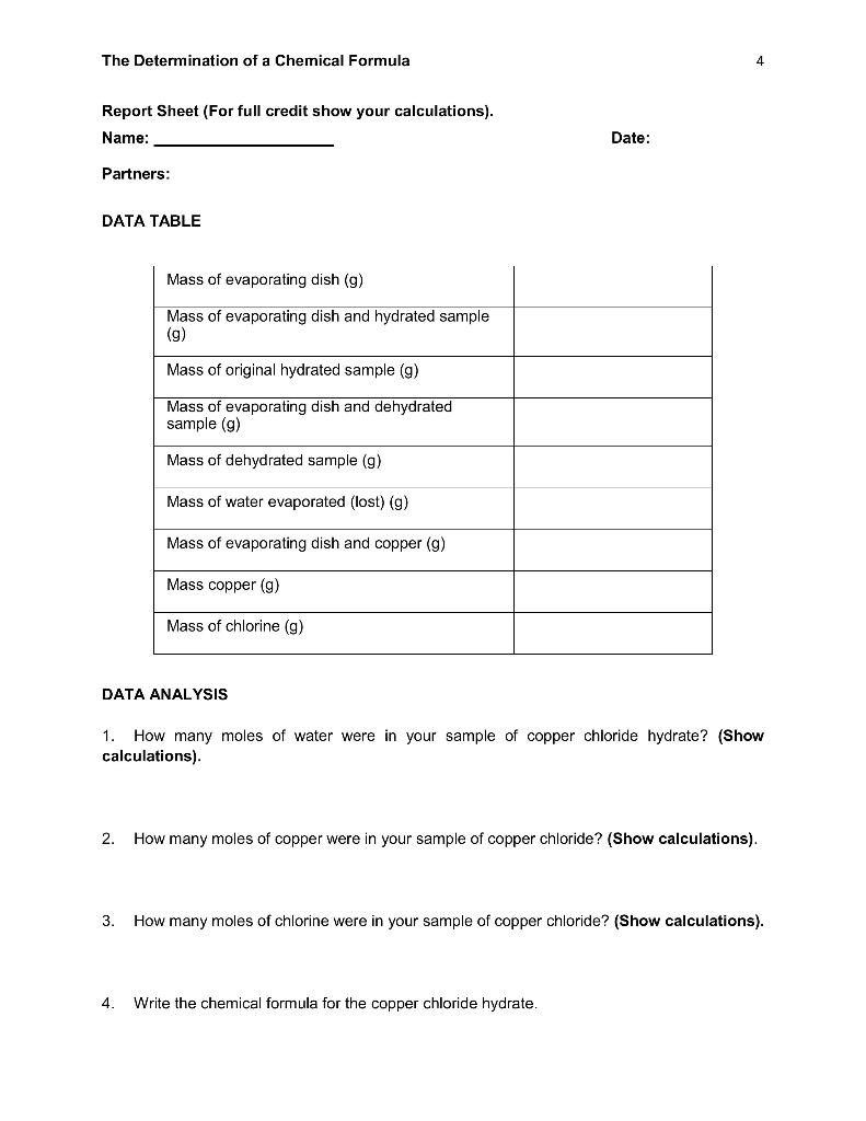 Chemical formula lab experiment 