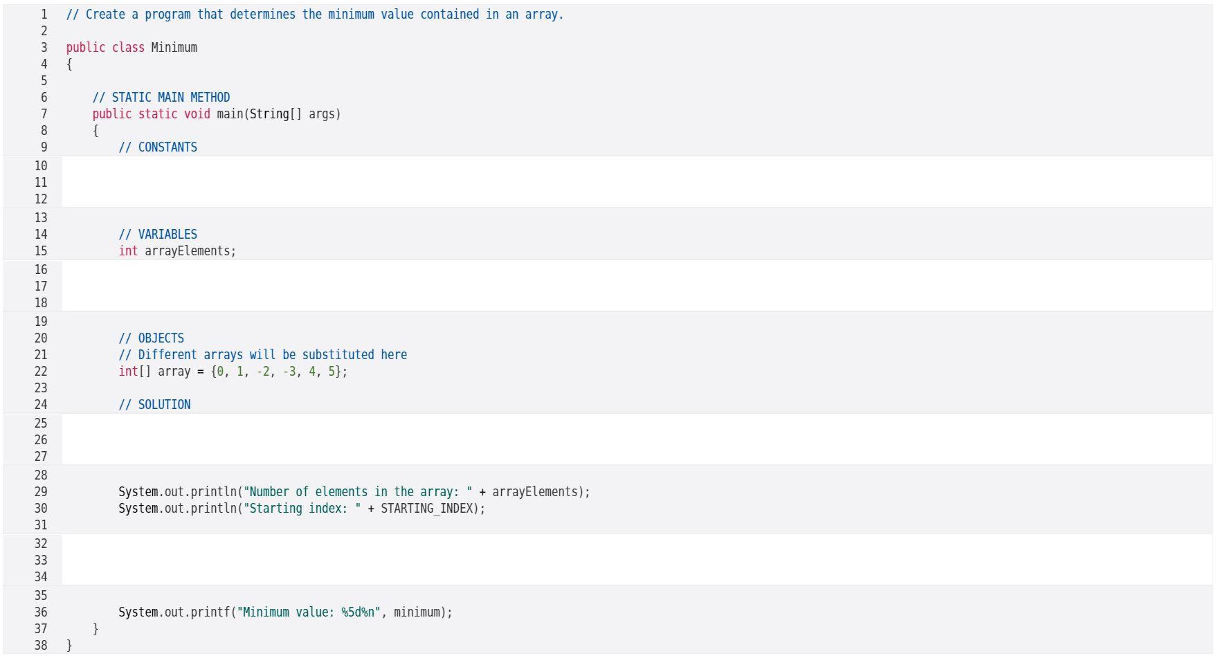 Solved // Create a program that determines the minimum value | Chegg.com