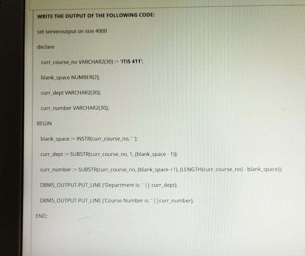 Solved WRITE THE OUTPUT OF THE FOLLOWING CODE: set | Chegg.com