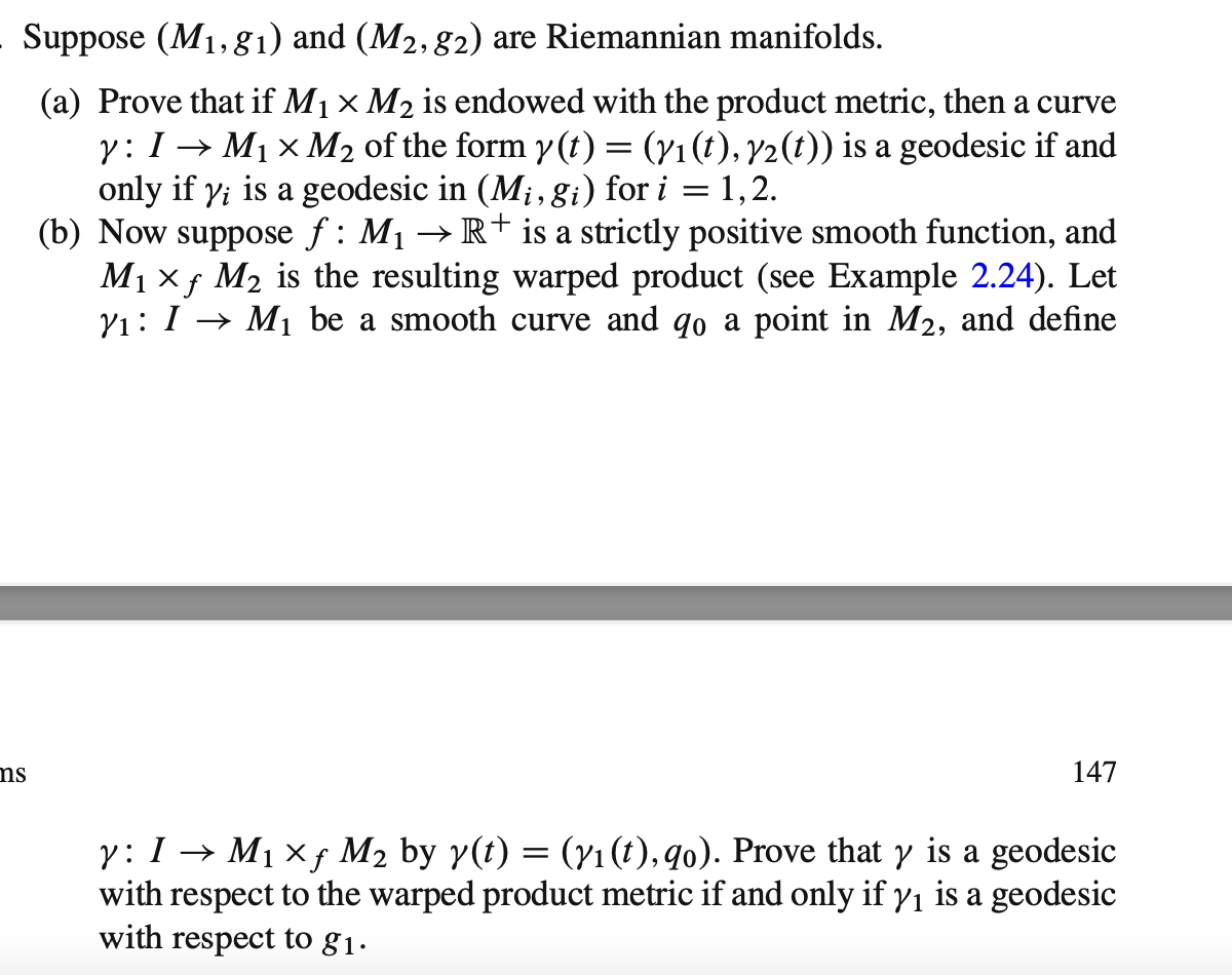 Solved Suppose (M1,g1) And (M2,g2) Are Riemannian Manifolds. | Chegg.com