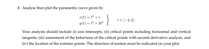 Solved 3. Analyse then plot the parametric curve given by | Chegg.com