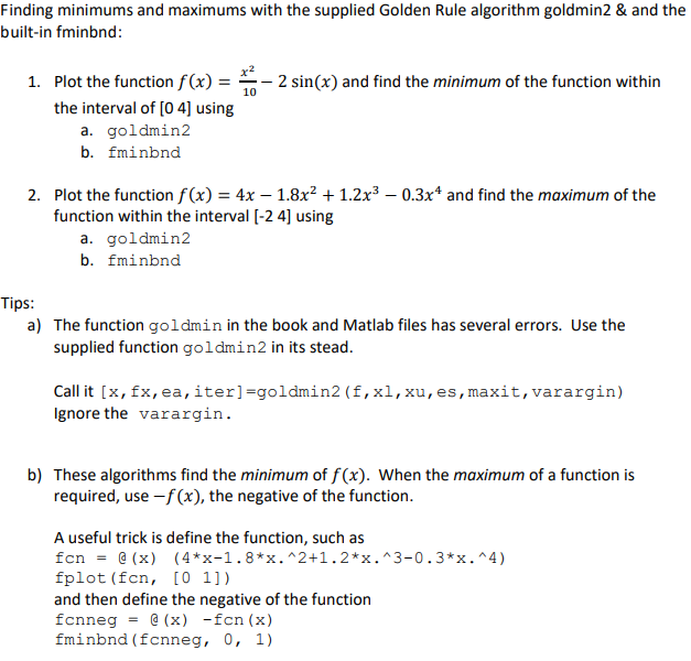 Solved here's the provided goldmin2.m file | Chegg.com