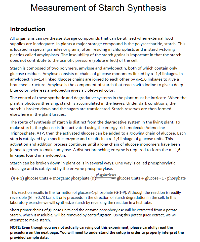 Solved Measurement of Starch Synthesis Introduction All | Chegg.com