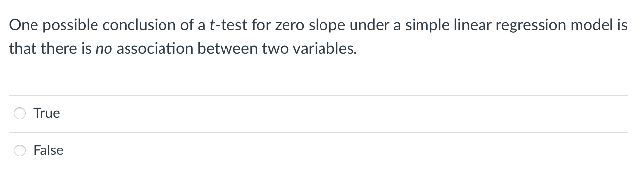 Solved One possible conclusion of a t-test for zero slope | Chegg.com