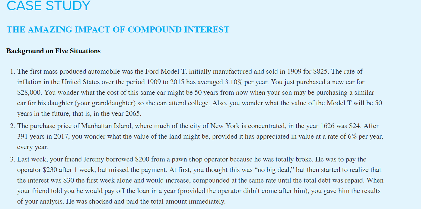 Solved CASE STUDY THE AMAZING IMPACT OF COMPOUND INTEREST | Chegg.com