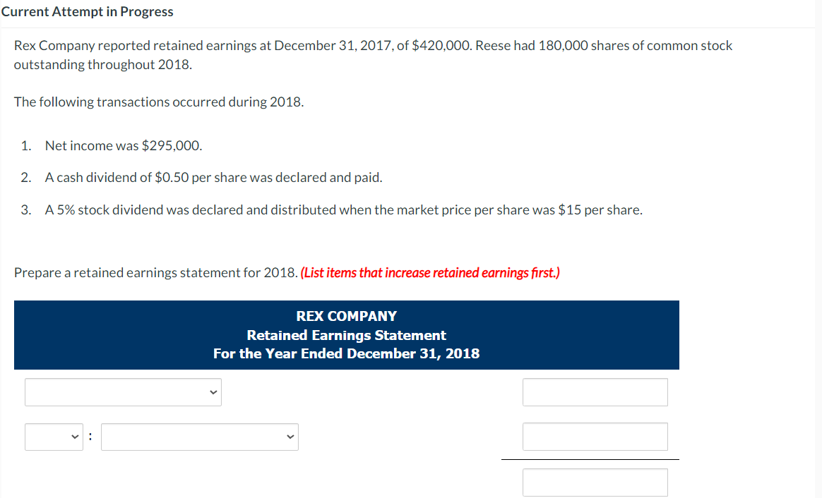 Solved Rex Company reported retained earnings at December | Chegg.com