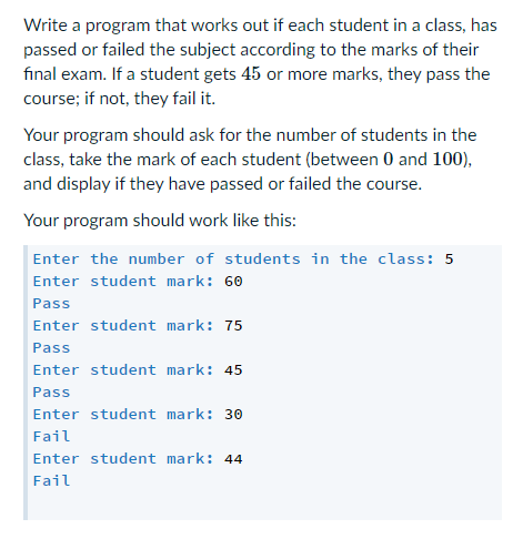 Solved Write a program that works out if each student in a | Chegg.com