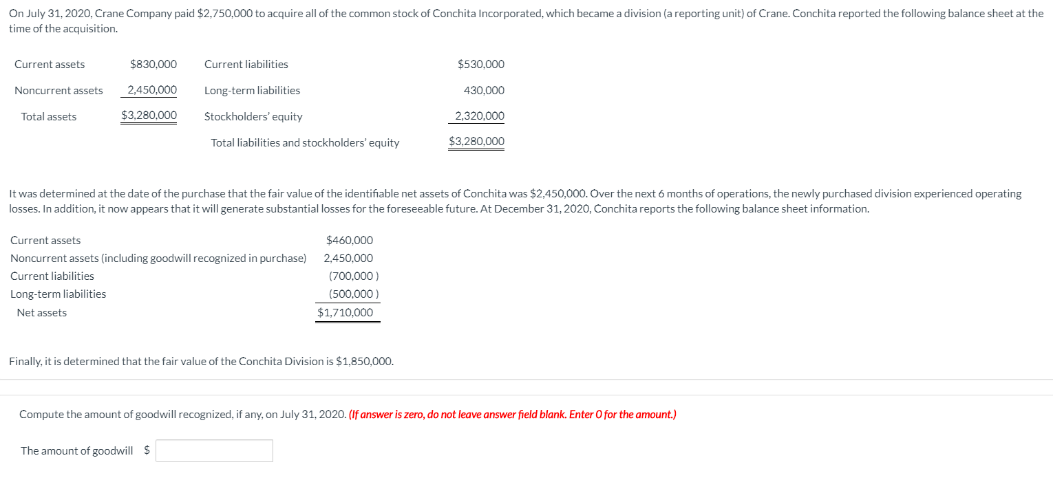 On July 31, 2020, Crane Company paid $2,750,000 to | Chegg.com