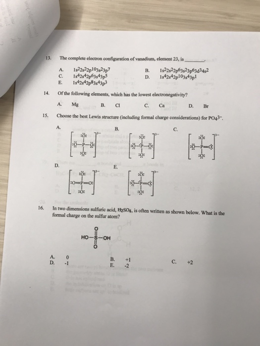Solved 13. The complete electron configuration of vanadium,
