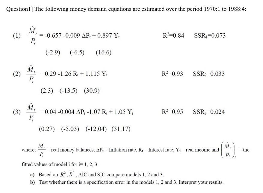 Question 1 The Following Money Demand Equations A Chegg Com