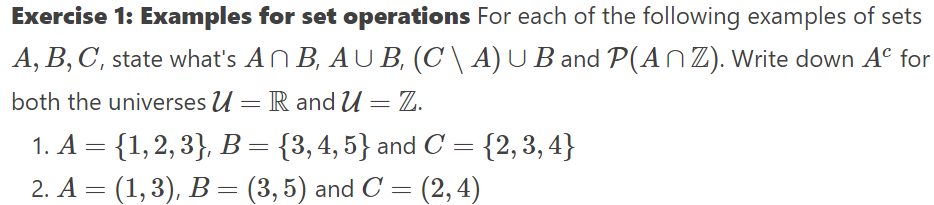 Solved Exercise 1: Examples For Set Operations For Each Of | Chegg.com