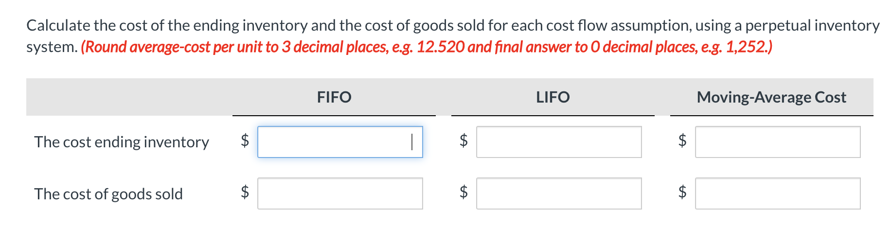 Solved Calculate The Cost Of The Ending Inventory And The | Chegg.com