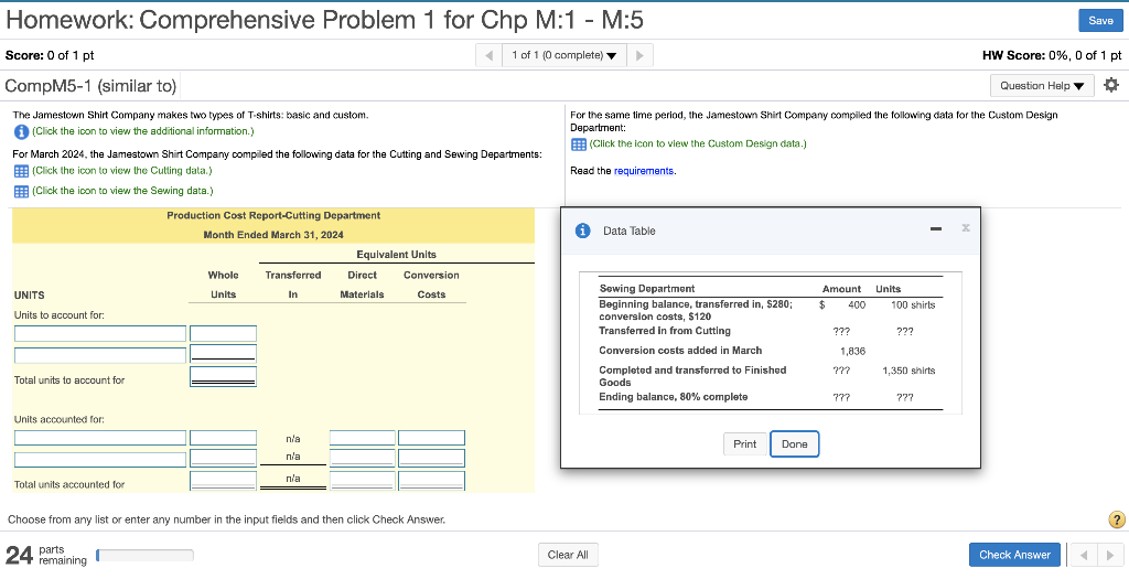 Solved Homework: Comprehensive Problem 1 for Chp M:1 - M:5 | Chegg.com