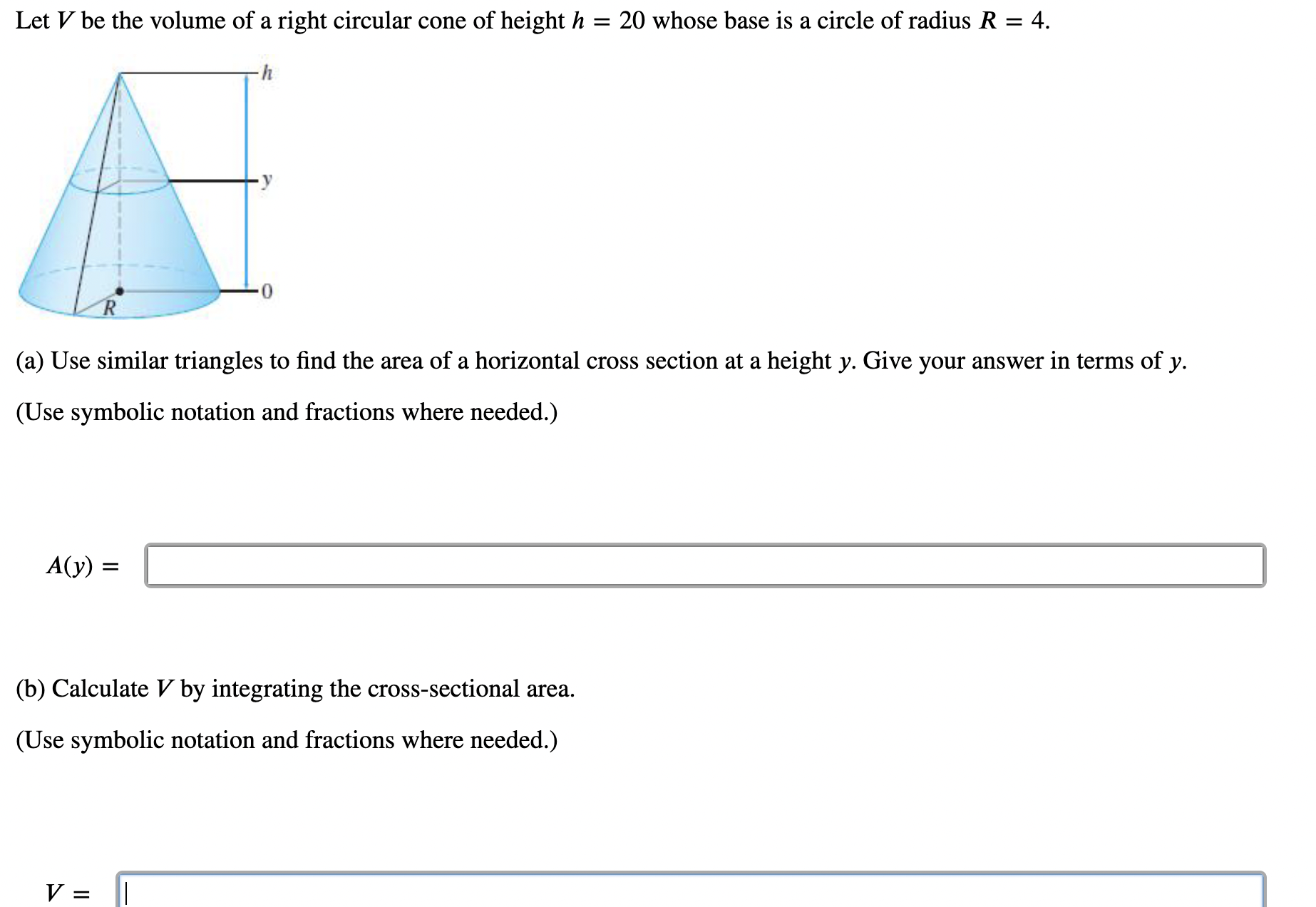 Solved Let V ﻿be the volume of a right circular cone of | Chegg.com