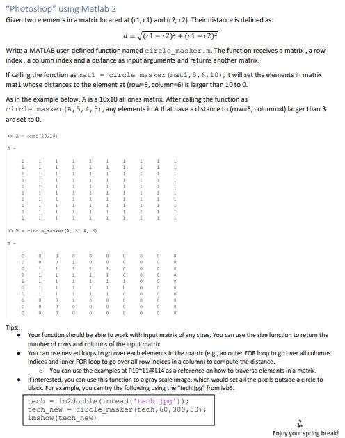 Solved "Photoshop" using Matlab 2 Given two elements in a | Chegg.com