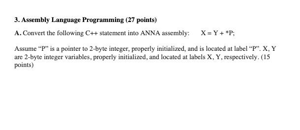 Solved 3. Assembly Language Programming (27 points) A. | Chegg.com