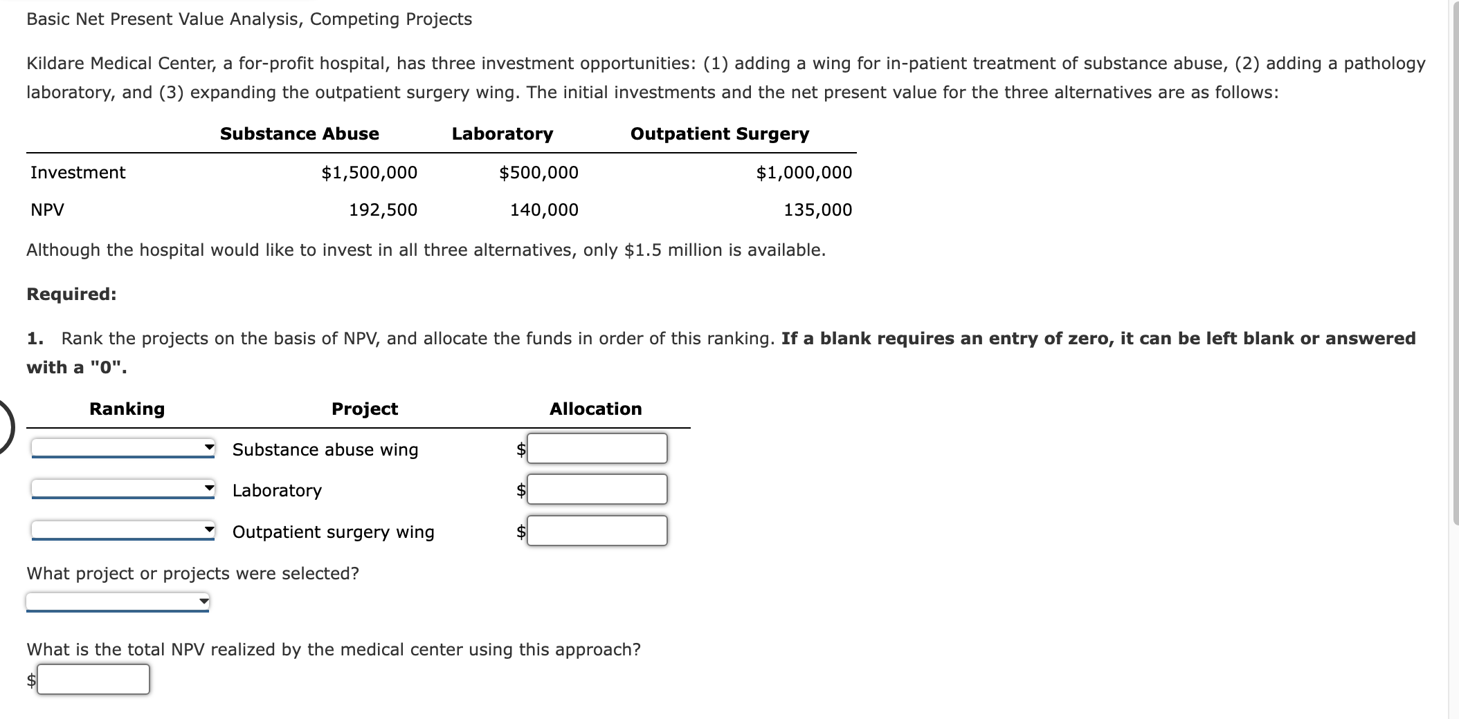 Solved basic net present value analysis competing projects chegg