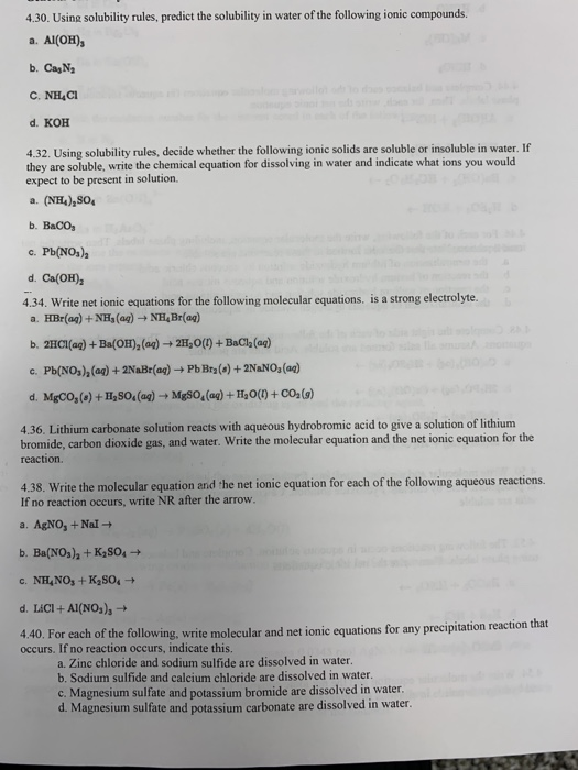 Solved 4.30. Using solubility rules, predict the solubility | Chegg.com