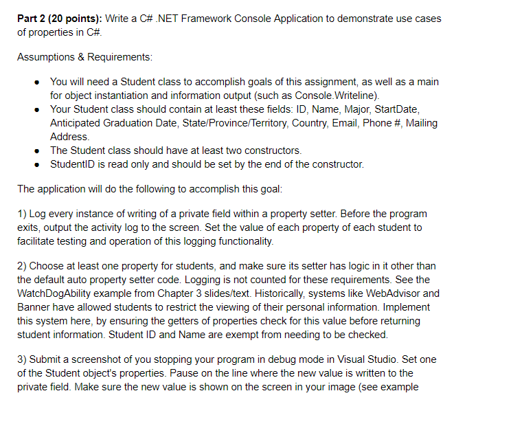 Part 2 (20 points): Write a C#.NET Framework Console | Chegg.com