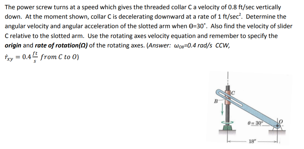 Solved The power screw turns at a speed which gives the | Chegg.com