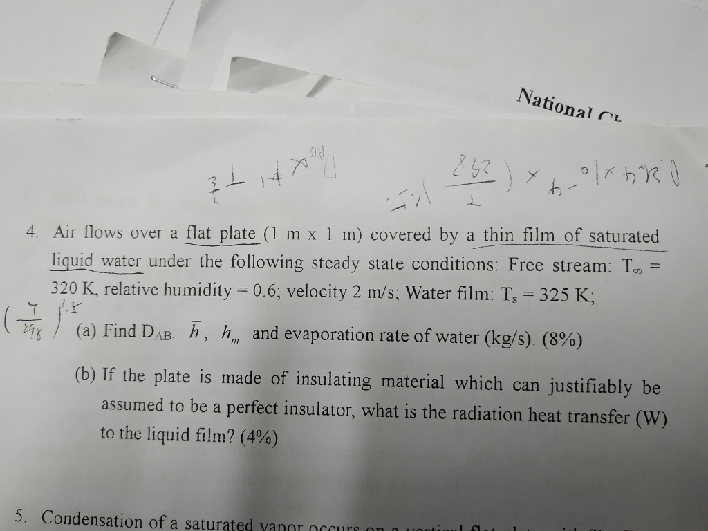 Solved National ru 4. Air flows over a flat plate (1 m x 1 | Chegg.com