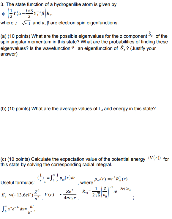 2 3 The State Function Of A Hydrogenlike Atom Is Chegg Com