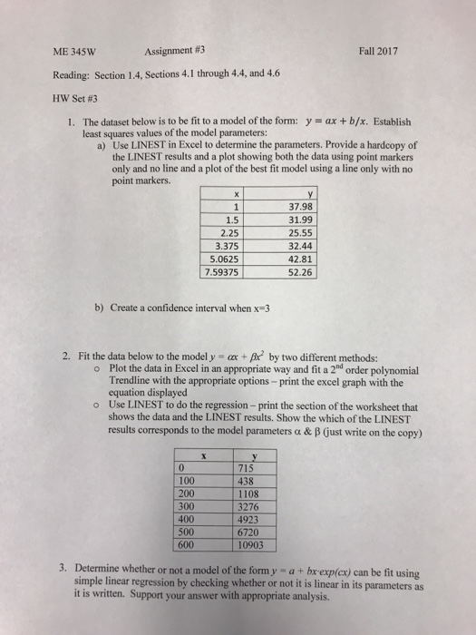 Solved The dataset below is to be fit to a model of the