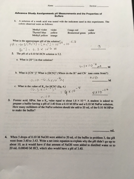 Solved Advance Study Assignment: pH Measurements and the | Chegg.com