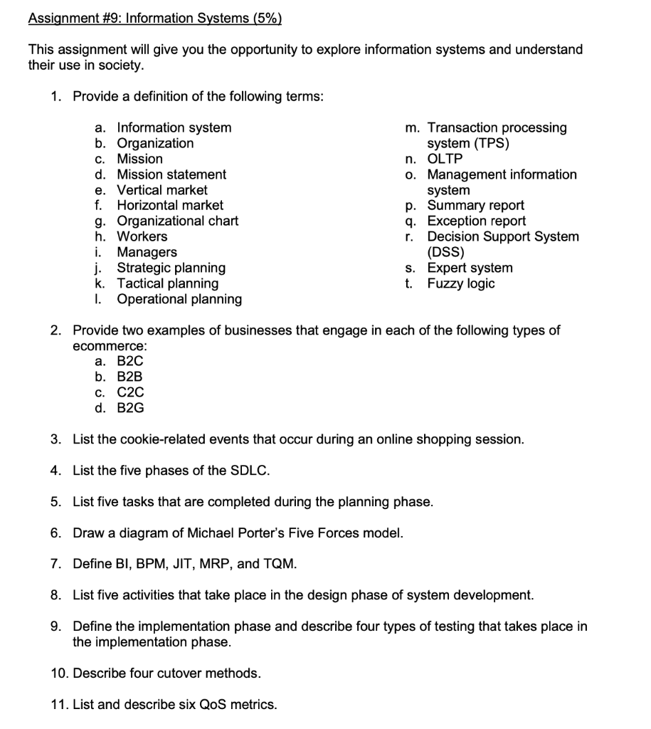 information system assignment questions