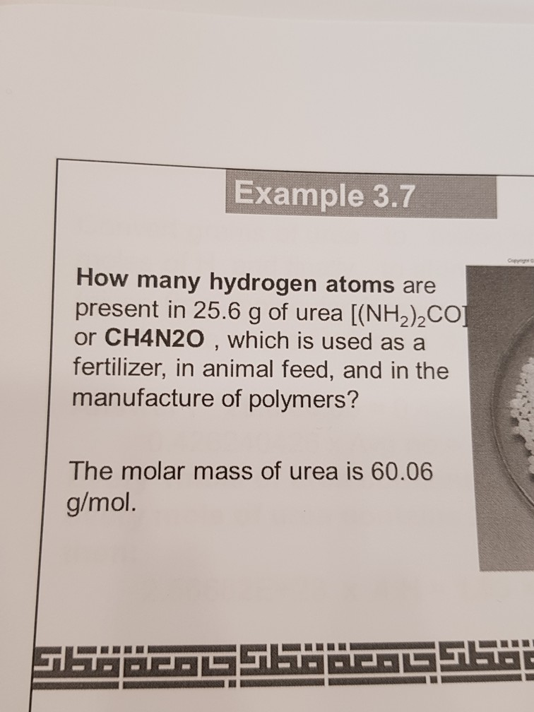 how many hydrogen atoms are present in 25g of urea