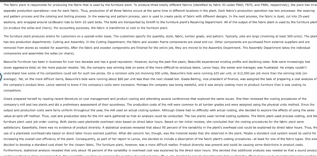 (to produce the sofas and chairs). For accounting