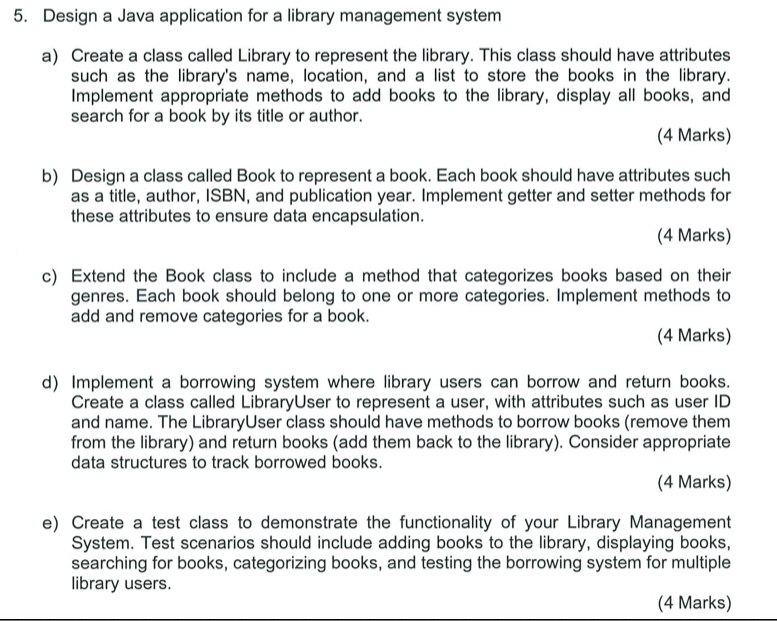 Solved 5. Design a Java application for a library management | Chegg.com