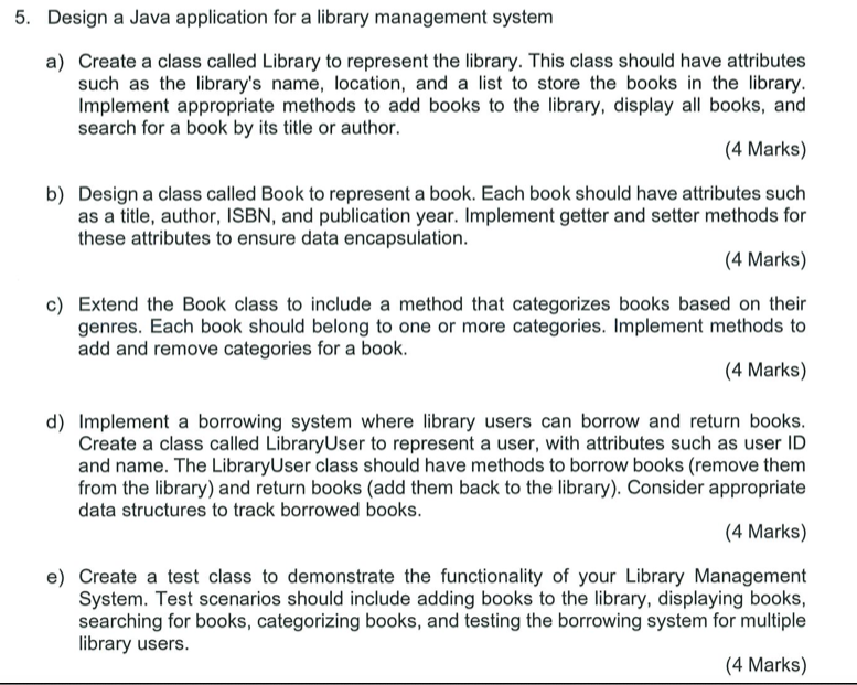 Solved 5. Design A Java Application For A Library Management | Chegg.com