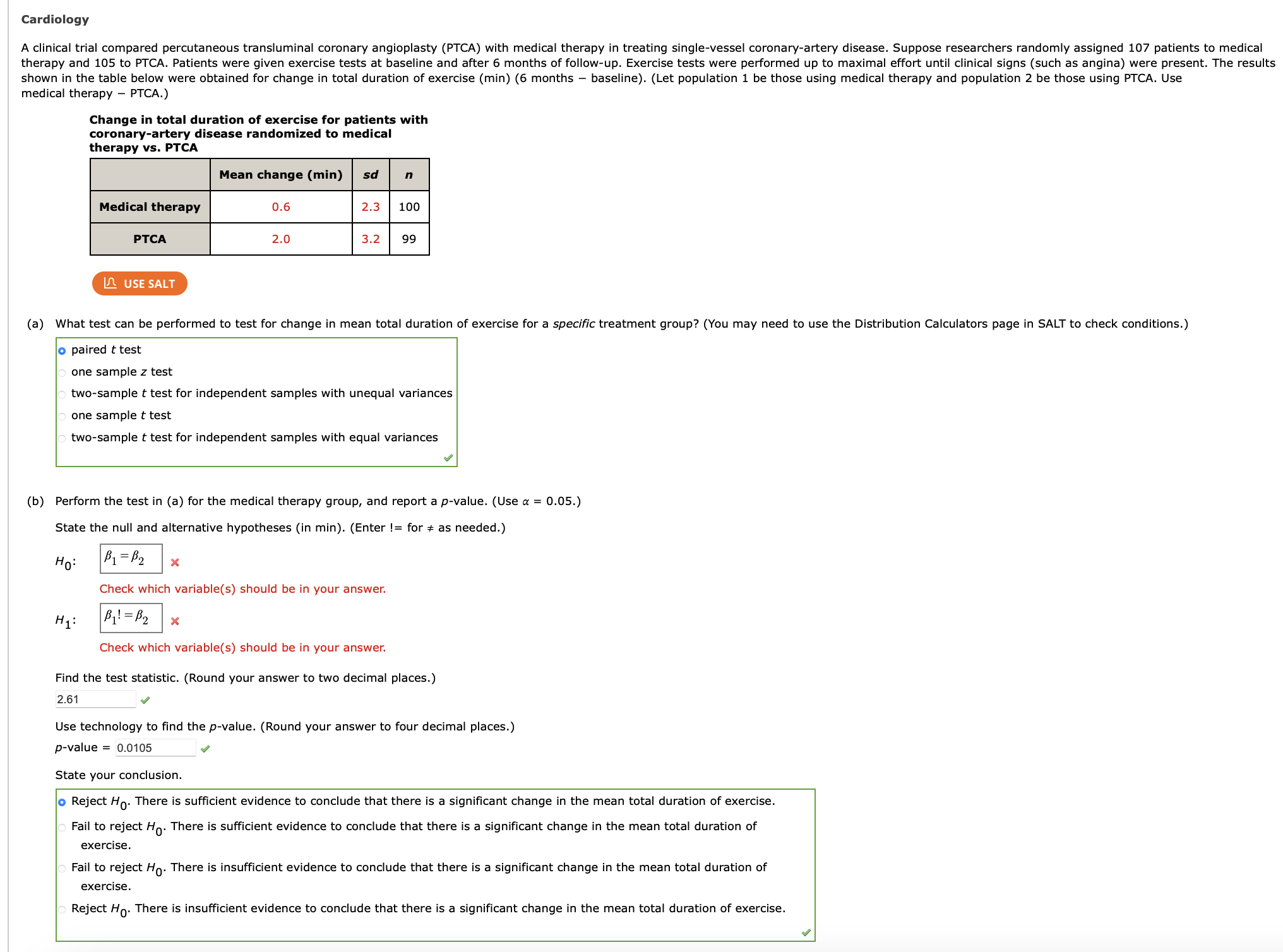 Solved medical therapy - PTCA.) Change in total duration of | Chegg.com